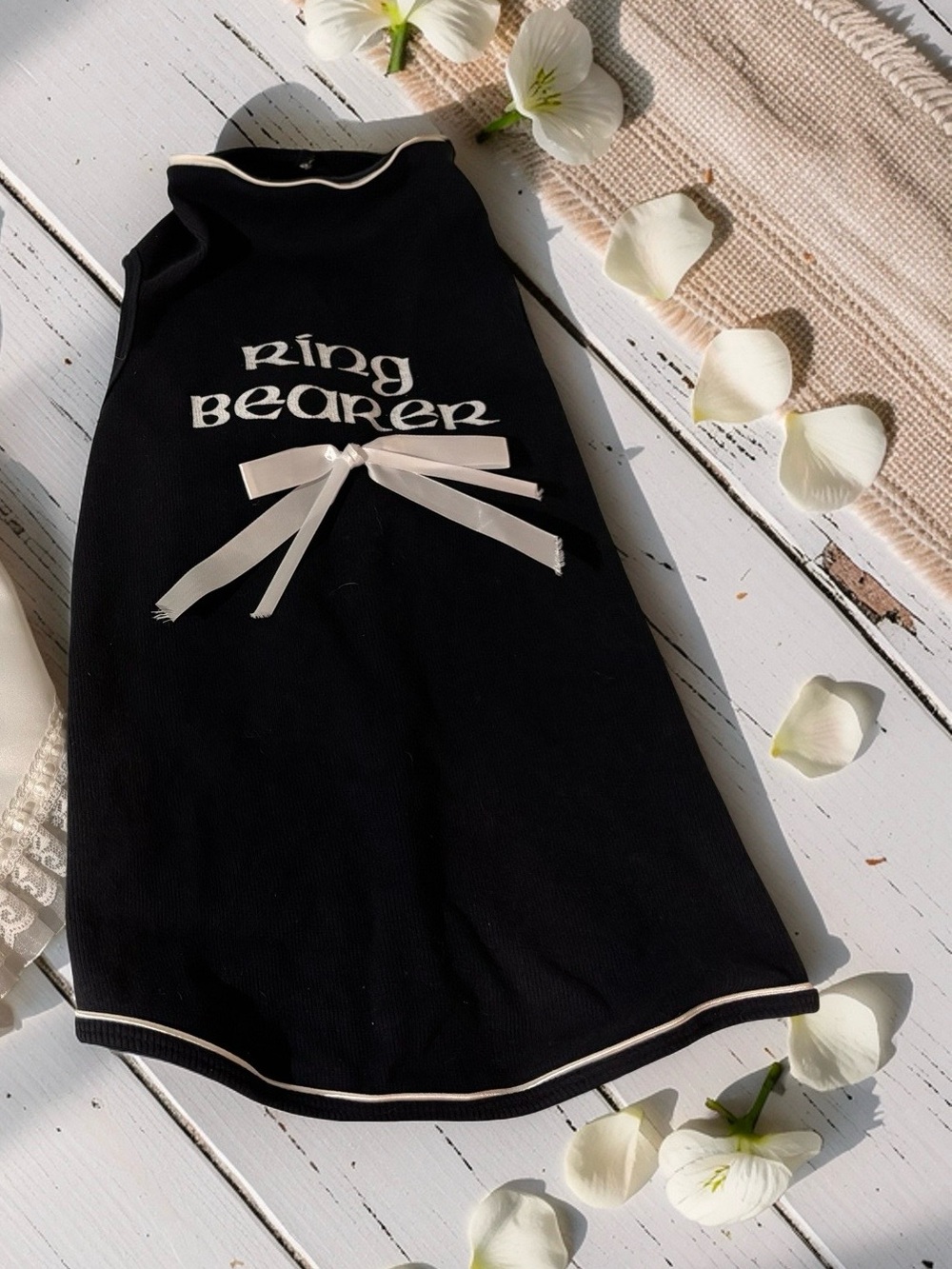 Ring Bearer Dog Dress - Black with White Bow